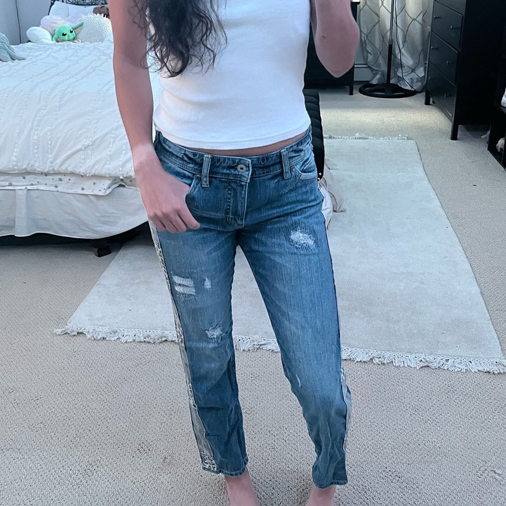 Slim Boyfriend Jean with Cheetah Print Side Stripe